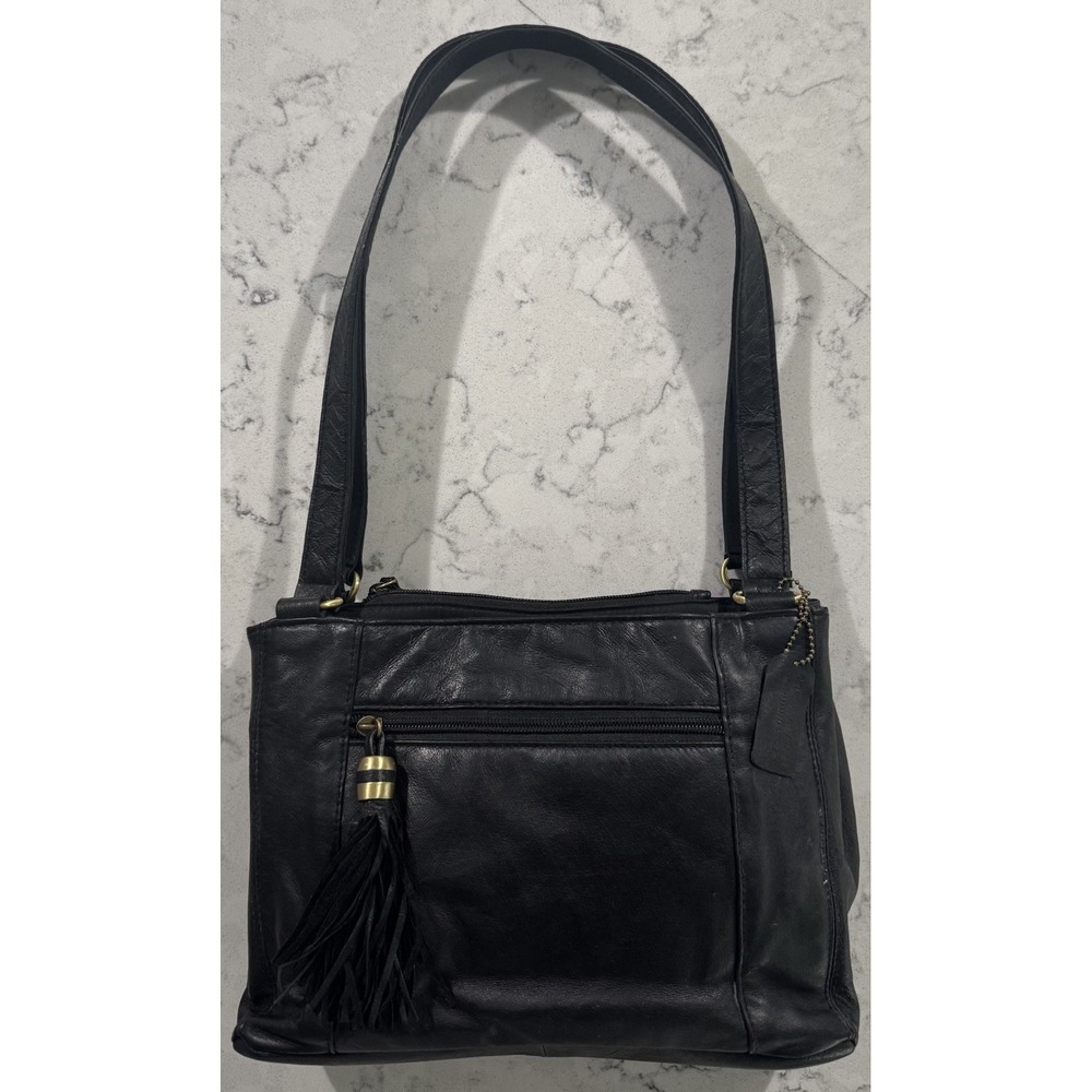 Vintage Cabin Creek Shoulder Bag Medium Black Leather Tassel Pocket JCPenney 90s